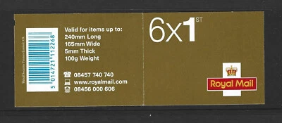 GB 2006 6 x 1st CLASS NVI PiP STAMP BOOKLET RC1a CYL W1 - Image 1 of 2