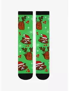 Marvel Guardians Of The Galaxy Groot & Rocket Christmas Crew Green Socks - Picture 1 of 2