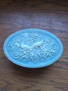 INCOLAY STONE Large Jewelry Box WITH HAND CARVED BIRDS OF PARADISE Vintage USA - Picture 1 of 9