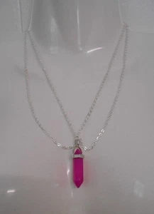 Handgefertigt von mir ~ Hot Pink Kristall Anhänger mit (2) Ebenen SP Kette Glieder Halskette - Bild 1 von 1