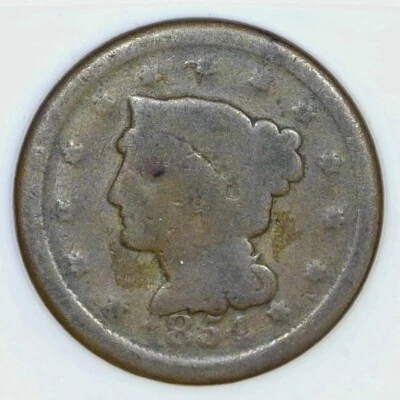 ~EARLY AMERICAN COPPER~ 1854 US Liberty Braided Hair Large One Cent G e012 - Image 1 of 2