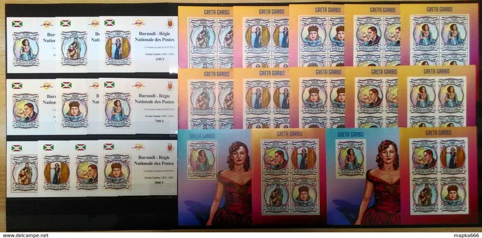 BU IMPERF, PERF 2013 BURUNDI GENTE FAMOSA CINE GRETA GARBO 12BL+12KB MNH Foto 1 de 1
