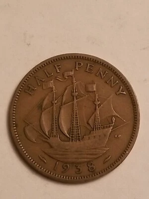 DE COLECCIÓN 1938 Gran Bretaña 1/2 Penny King George VI Foto 1 de 2