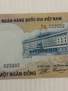 Vietnam 1000 Dong ND (1972) Unique Binary Serial 022002 Crisp - Picture 1 of 3