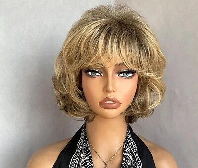 Женщин коричневый блондин смесь короткие волосы парики ежедневно вечеринки косплей натуральный полный парик - Изображение 1 из 4