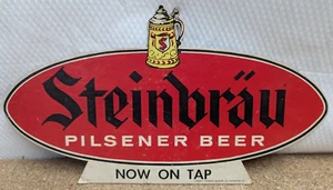 Vintage STEINBRAU PILSENER BEER NOW ON TAP Easel Display Cardboard Sign 15" x 8" - Picture 1 of 2