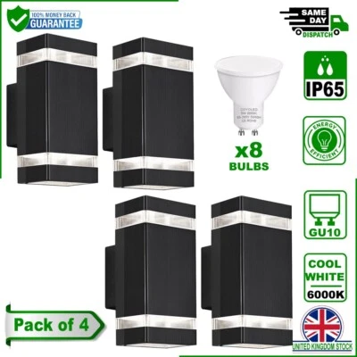 Pack of 4 Updown LED Wall Light With GU10 Cool White Bulbs - IP65 Waterproof - Image 1 of 4