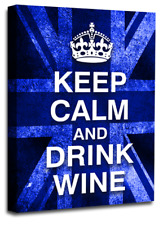 Keep Calm Art Print Blue Drink Wine Quote Framed Canvas Wall Picture Large
