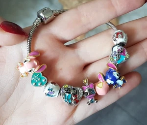 LILO & STITCH 925 SILBER Bettel Armband Charm Murano Sicherheitskette Anhänger - Bild 1 von 2