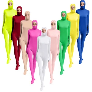 Unisex Women Men Jumpsuit Dance Bodysuit Gymnastics Leotard Stretch Hooded Suit - Picture 1 of 111