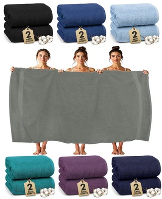 THREEFOLD STORE 2 X Extra Large Big Jumbo Bath Sheets 100x200cm Egyptian Cotton XXL Bath Towels