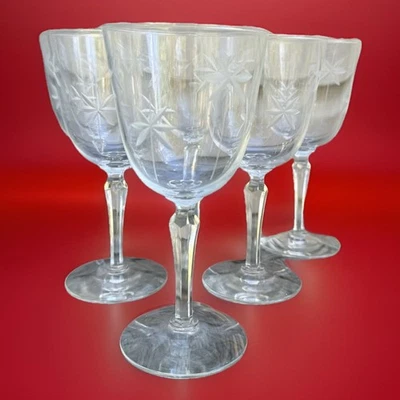 VTG Libbey Candlelight Etched Large Water Goblets Starburst Set Of 6 D/C 1930s - Image 1 of 4