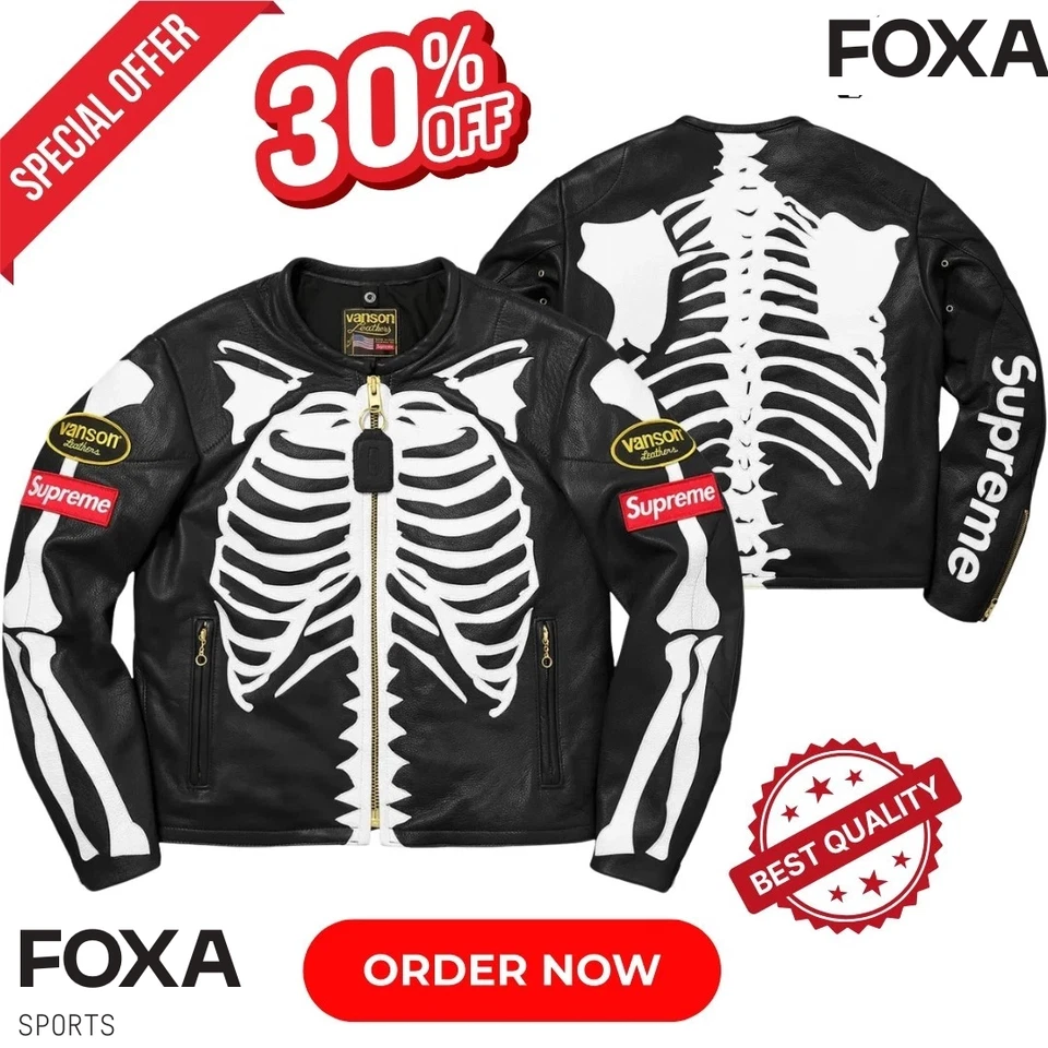 Chaqueta Esqueleto Cuero Supreme Vanson Negra Motociclista Chaqueta de Cuero Foto 1 de 4