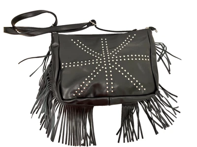 Western Fringe Crossbody Bag for Women Black | Studded Punk Hobo Shoulder Purse - Image 1 of 4