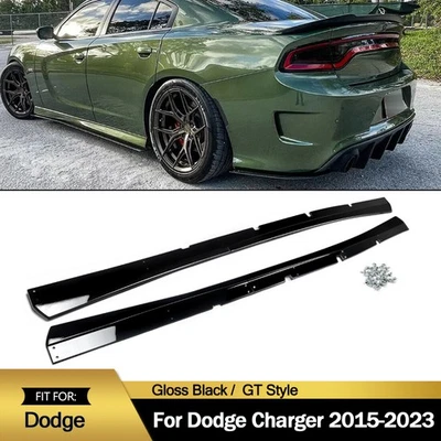 Fits 2015-2023 Dodge Charger GT Side Skirt Extension Rocker Panel Gloss Black Foto 1 de 4