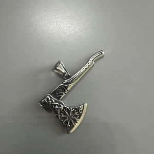 Mens Nordic Viking Raven Axe Pendant Necklace Jewelry Men Stainless Steel Gift - Picture 1 of 6