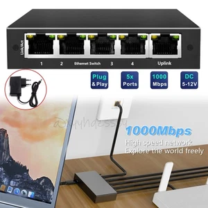 5 Port Gigabit Desktop Netzwerk Switch Ethernet RJ45 LAN Verteiler HUB schwarz - Afbeelding 1 van 13