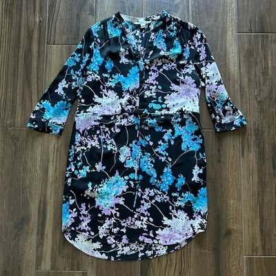 Diane von Furstenberg Kora Black Floral Daze Sky Dress Sz 12 Preppy Career Date - Image 1 of 4