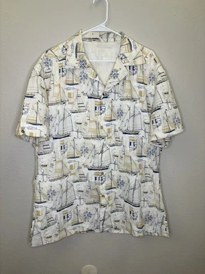 🔥 VINTAGE NAUTICAL SAILBOAT PRINT SHIRT – SHORT SLEEVE BUTTON UP (SIZE XL) 🔥 - Image 1 of 3