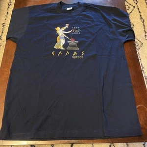 Olympics 2004 Shirt Adult M black Greece Ellas 1896 Embroidered Flame Vintage - Picture 1 of 9