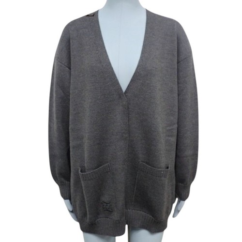 FENDI Maglia Cardigan Top Abbigliamento Moda 40 Lana Grigio #EE BAA