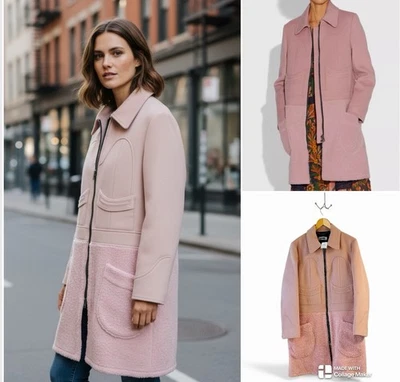 Abrigo Coach Rosa 100% Lana Talla 10 Detalles Cuero Nuevo con Etiquetas  Foto 1 de 4