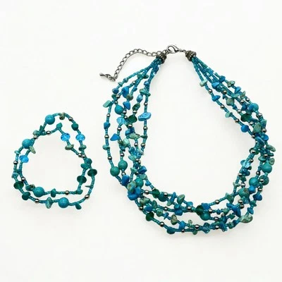 Collar Pulsera Southwest Azul Turquesa Piedra Teñida Pepita Capas Boho 20" Foto 1 de 4