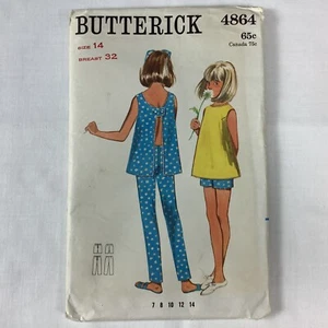 Butterick 4864 Vintage 60er Muster ungeschnitten Mädchen Größe 14 Sommer Oberteil Hose Shorts - Bild 1 von 5