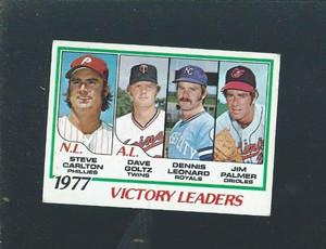 1978 TOPPS  #209 1977 AL/NL VICTORY LEADERS - STEVE CARLTON+