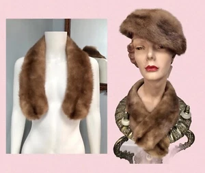 VTG 1960s PASTEL MINK FUR TOQUE Hat w/TAGS & Glamorous FUR BOA Collar - Picture 1 of 9