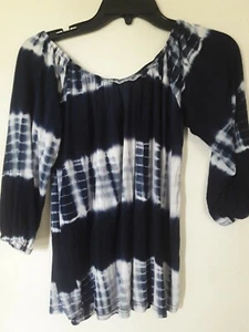 Top boho/campesino Rue 21 para mujer mediano azul marino blanco manga 3/4 - Imagen 1 de 3