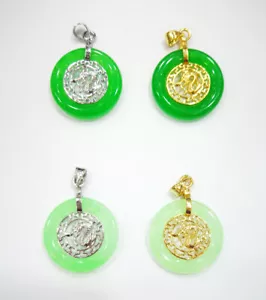 Collar Colgante Dragón 18 KGP Círculo Redondo Genuino Verde Jade Suerte Hombres Mujeres - Imagen 1 de 10