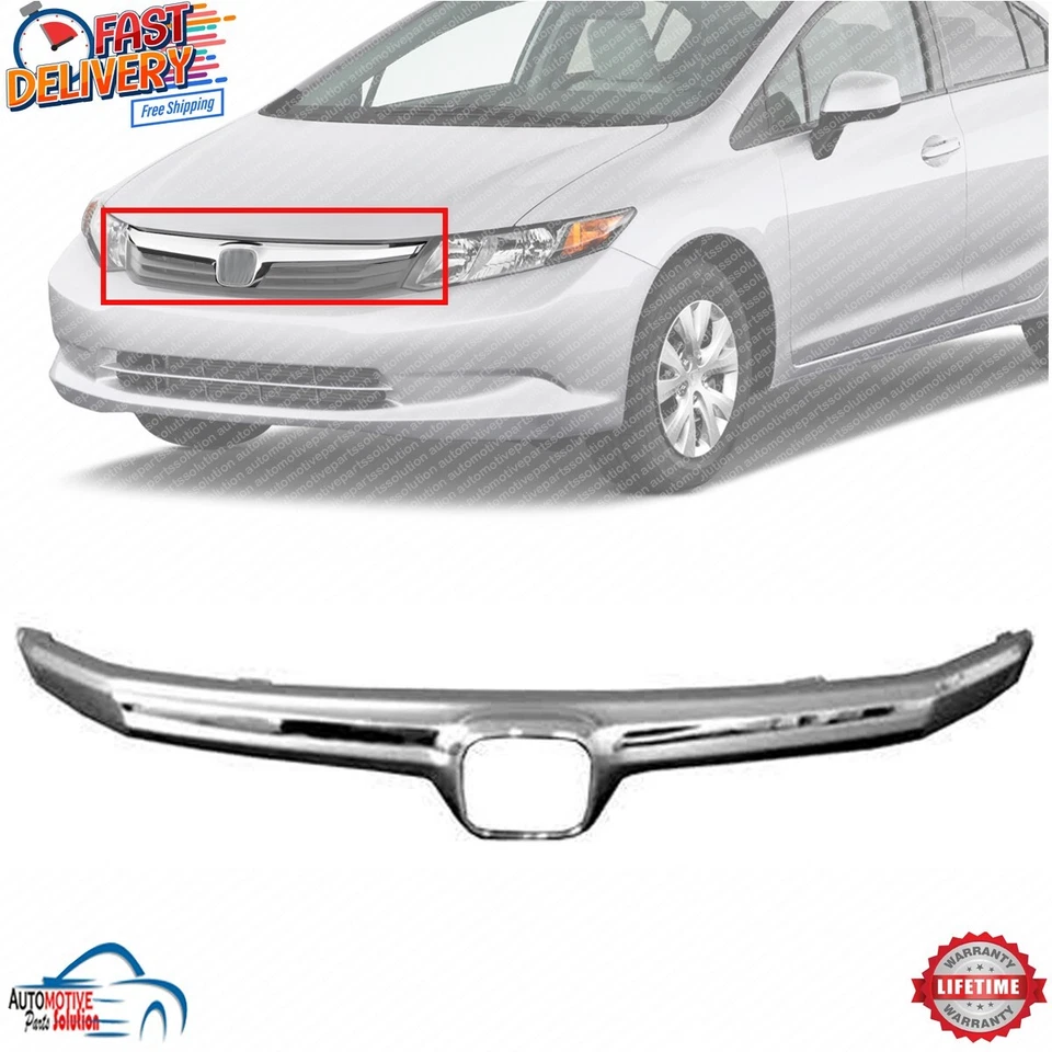 NEW FRONT GRILLE MOLDING TRIM CHROME FOR 2012 HONDA CIVIC SEDAN 4-DOOR HO1210139 Foto 1 de 4