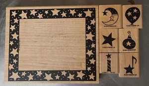 Juego de 7 estampillas de goma montadas en madera Stampin Up Shining Star, 2003 - Imagen 1 de 4