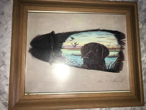 ALLEN CROTHAMEL Paint TURKEY FEATHER Duck Hunting CHOCOLATE LAB Framed ART PRINT - Picture 1 of 22