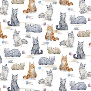 Feline Drive Fabric PAWS UP! Feline Good Cats Cream Sold by the Yard - Picture 1 of 1