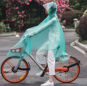 Men Women PVC Bike Raincoat Hooded Waterproof Bicycle Rain Cape Poncho White HOT - Picture 1 of 18
