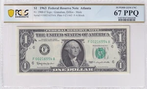 1963 $1 FRN Atlanta FR-1900 F PCGS Superb Gem UNC 67 PPQ Mule - Picture 1 of 2