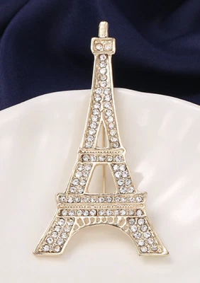 Broche Torre Eiffel Paris folheado a prata dourada designer broche celebridade rainha - Imagem 1 de 4