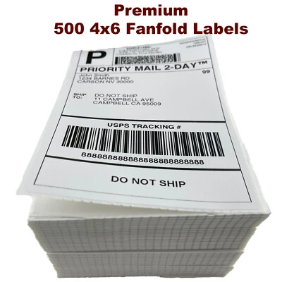 500 4x6 Fanfold Direct Thermal Shipping Labels for Zebra & Rollo Printers - Image 1 of 4