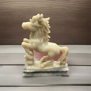 Vintage Chinese Hand Carved Marble Soapstone Horse Sculpture Gorgeous 6 In L - Picture 1 of 5