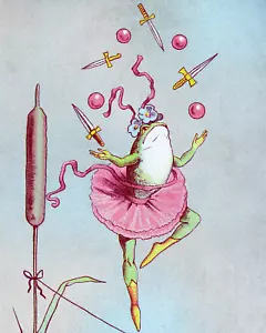 Estampado de ilustración victoriano de rana acrobática 8x10 arte de pared - Imagen 1 de 2