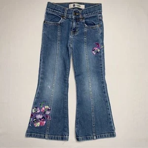 Gap flare Embroidered Jeans Girls 5 BootCut Bell Bottom Blue Denim Flower Winter - Picture 1 of 8