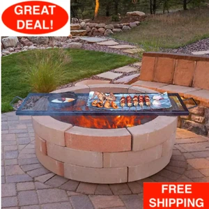 44" Rectangle Cooking Grate Fire Pit Grill Grate X-Marks Heavy-Duty Steel Black - Picture 1 of 23