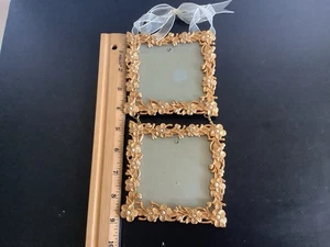 Carr Burnes 2 Tone Gold Plate Faux Pearl Rhinestone Floral Double Picture Frames - Picture 1 of 6