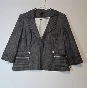 White House Black Market Zip Front Textured Blazer Jacket Womens Size 16 Office - Picture 1 of 24