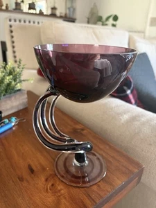 Vintage Jozefina Krosno mundgeblasene Kunst Glas Amethyst Sockel Qualle Schale - Bild 1 von 7