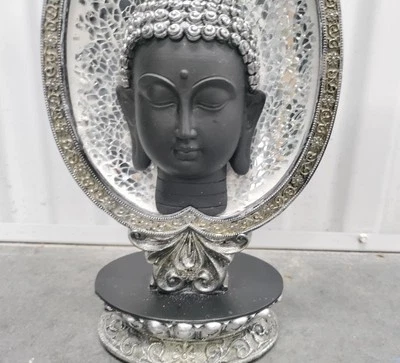 银马赛克佛像泪珠框架家居装饰冥想雕塑 — 第 1/4 张图片