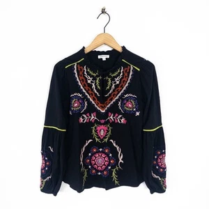 Monsoon Black Xoey Embroidered Cotton Boho Blouse - Size S 8 10 - Picture 1 of 13