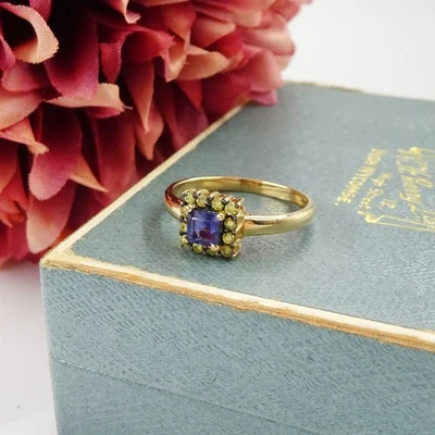 9ct gold Iolite & fancy yellow Diamond cluster ring, UK size N - Image 1 of 4